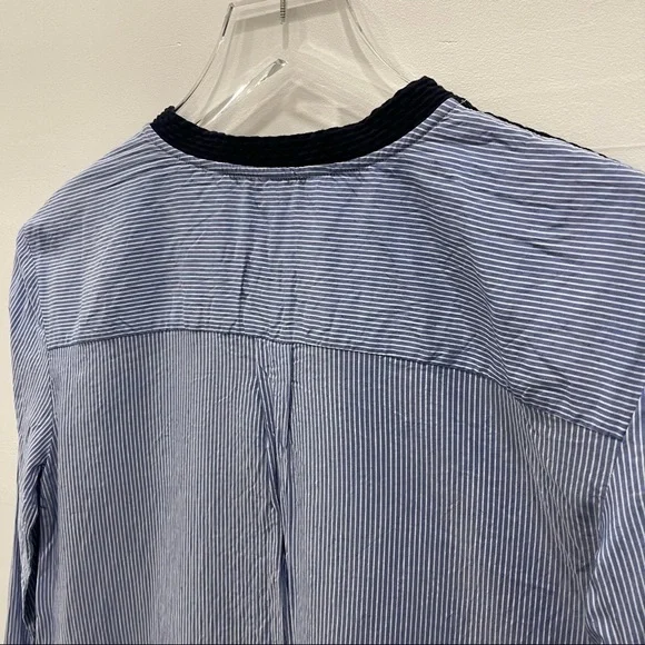 Zara Poplin Oversized 2 in 1 Collegiate Shirt Top Long Sleeve Size XS Blue - Picture 6 of 6